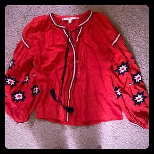 Red puff sleeved top